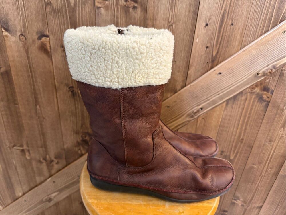 Hush Puppies Women’s Size 11M Brown Leather Fleece Lined Winter Boots Mid Calf